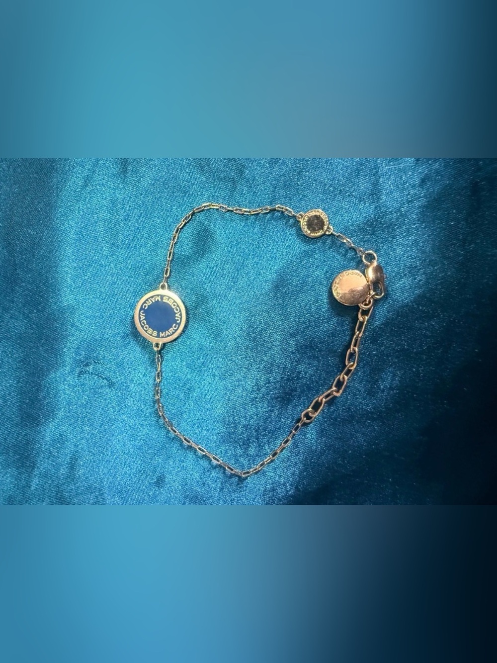 Marc Jacobs 14 kart gold Logo Disc Bracelet with Blue Enamel Accent